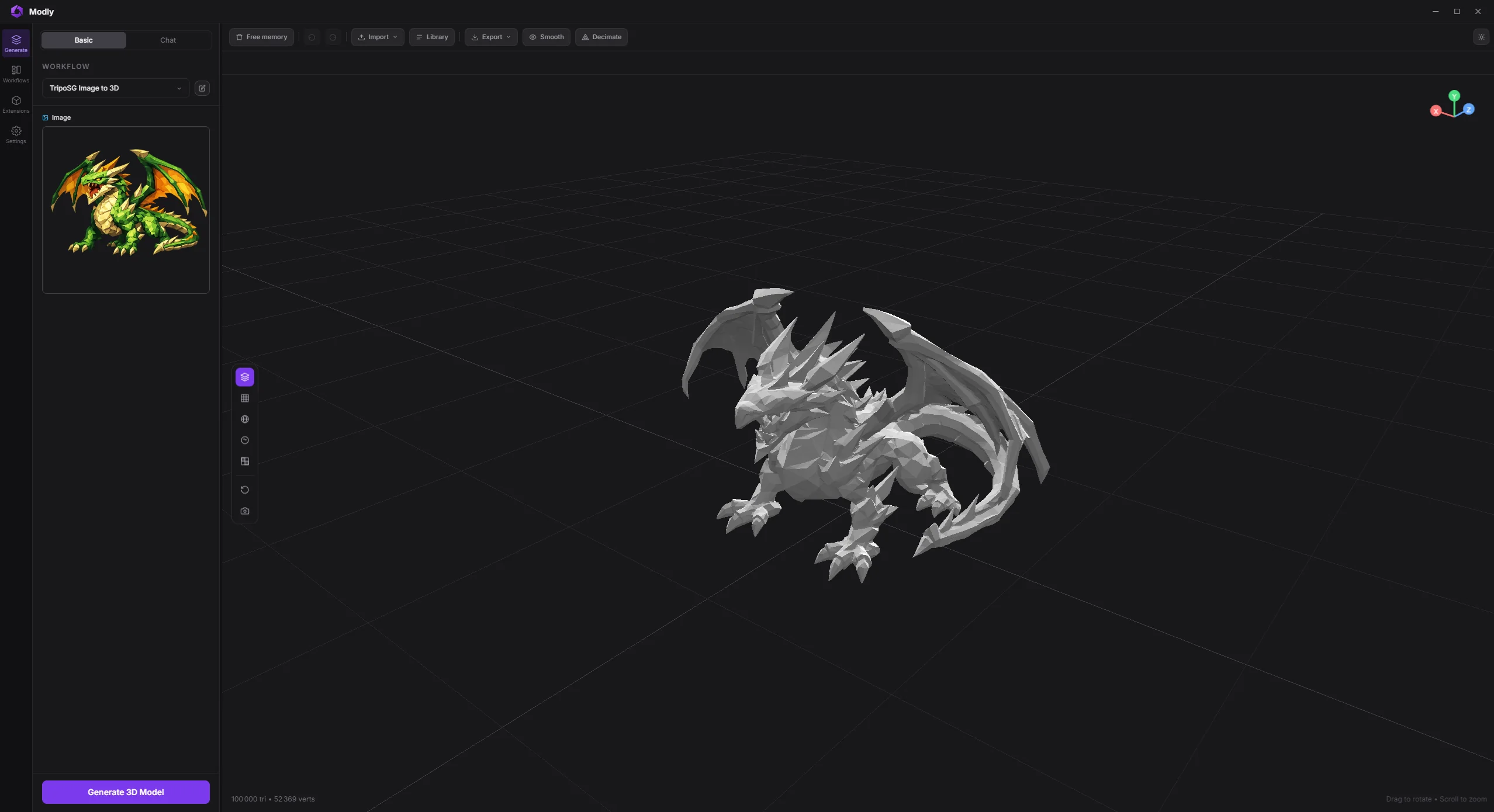 Modly 主界面与生成的 3D 模型