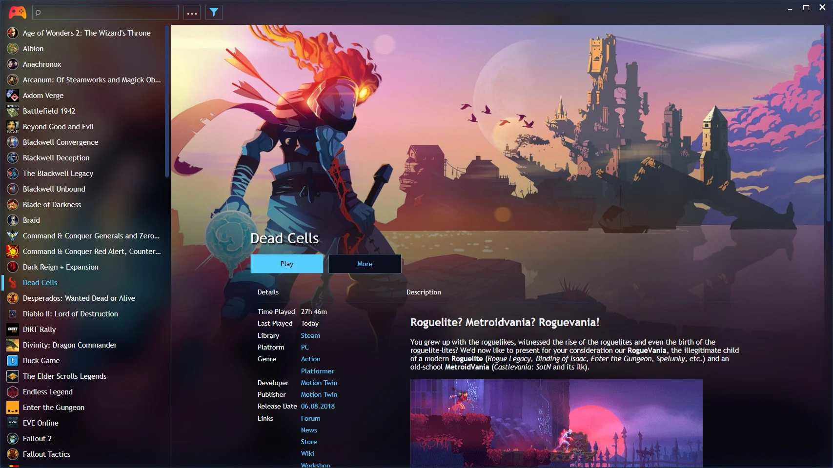Playnite 桌面版游戏详情界面