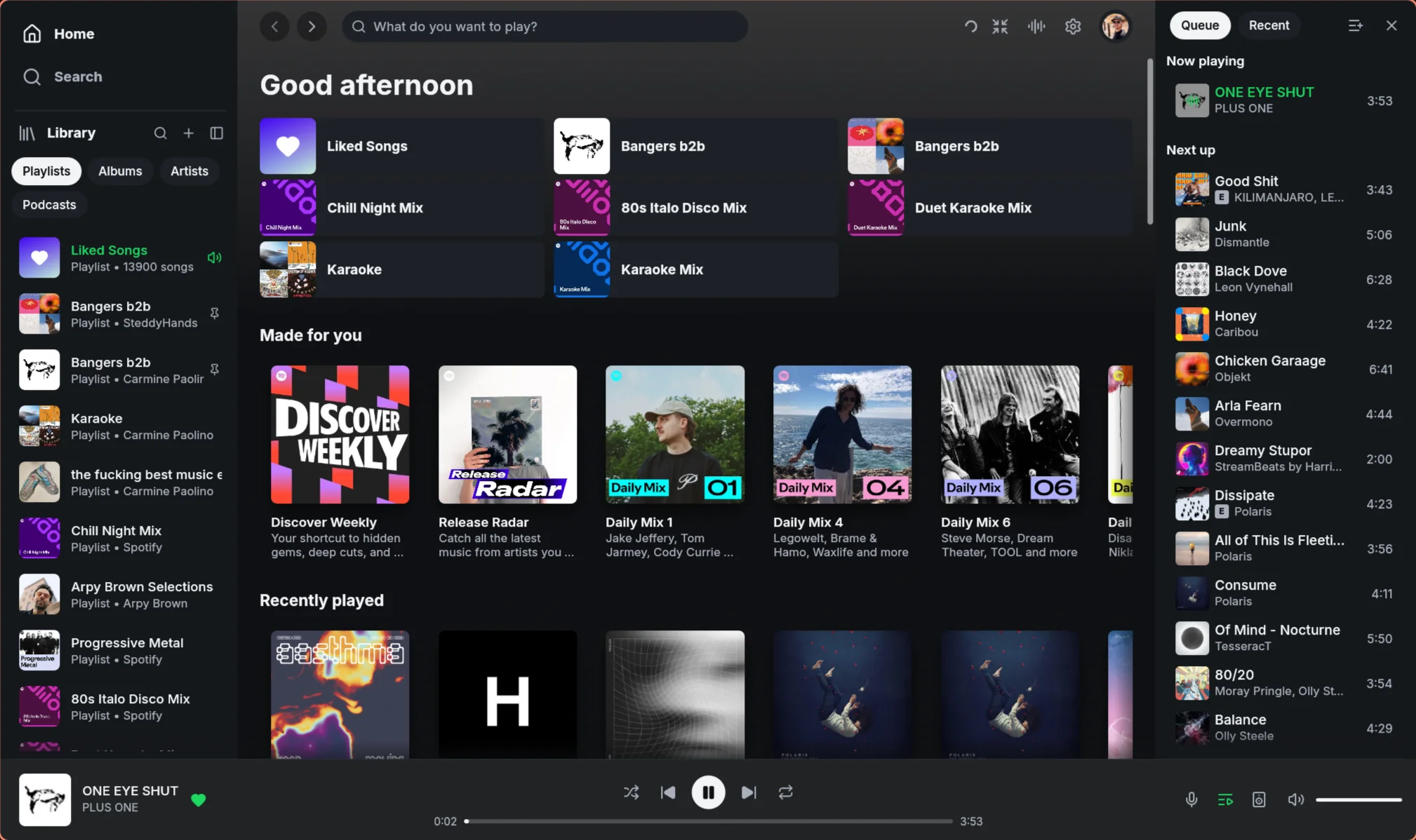 Spotifast 音乐库与播放器界面